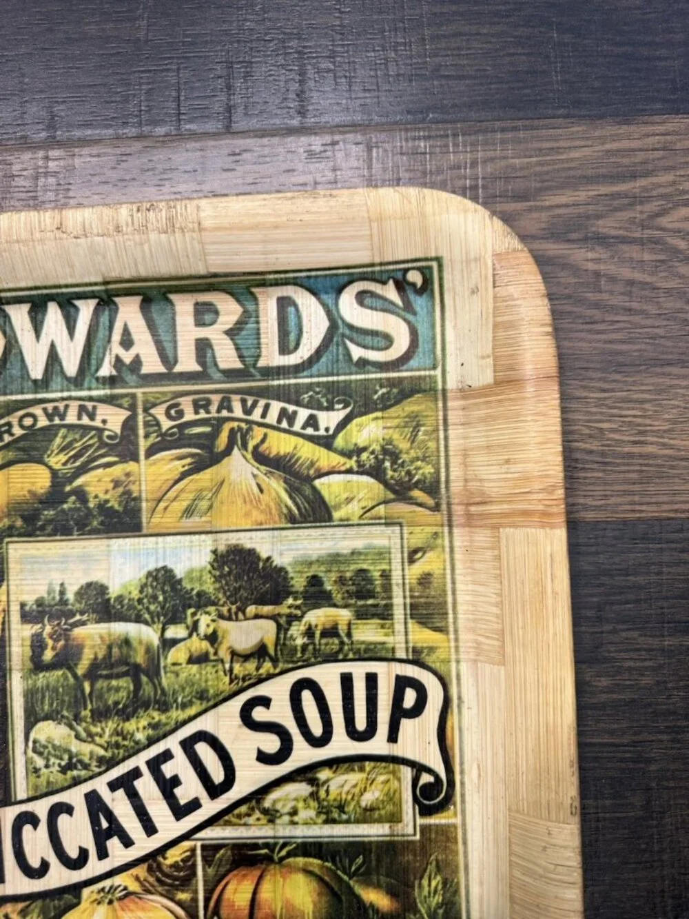 Vintage Edwards Desiccated Soup Advertising Ad Farmhouse Woven Bamboo Soup Tray